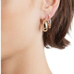 Ettika 2 Pairs Mixed Metal‎ Hoop Earrings Gold Silver Chunky Dome